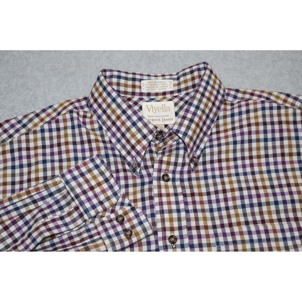 Viyella Patrick James Dress Shirt Mens XL Tan Plaid Cotton Wool Button Down